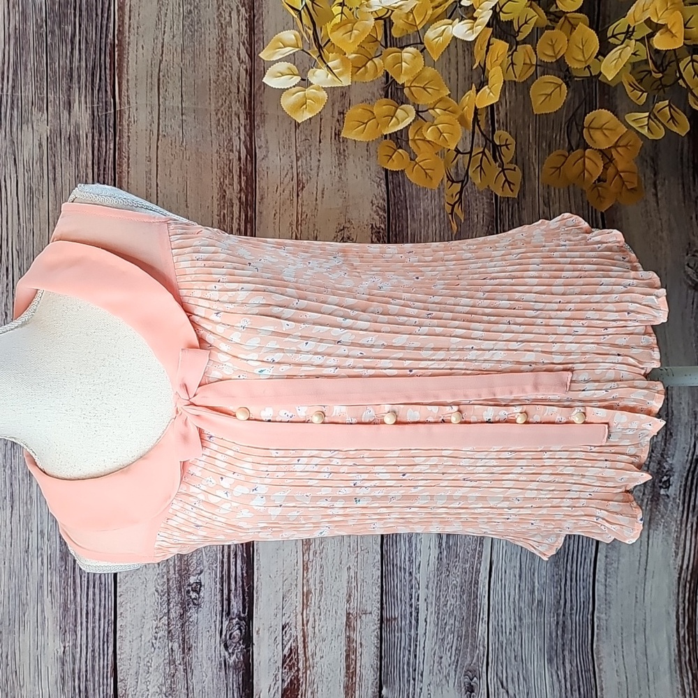 NWOT PASSPORT PEACH SHEER FULL PLEATED SLEEVELESS BUTTON-UP BLOUSE TOP